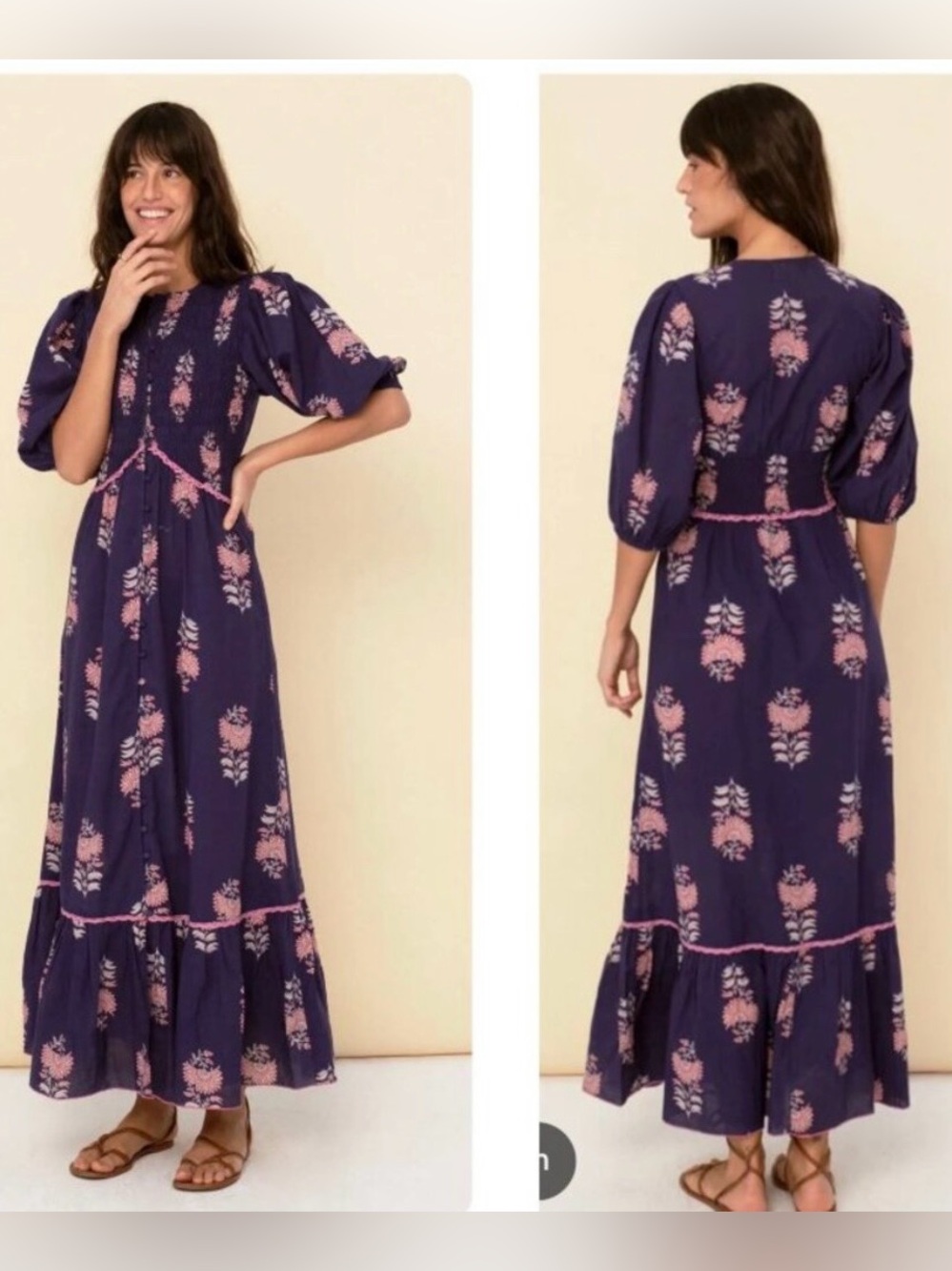 Sonmer block print smocked maxi